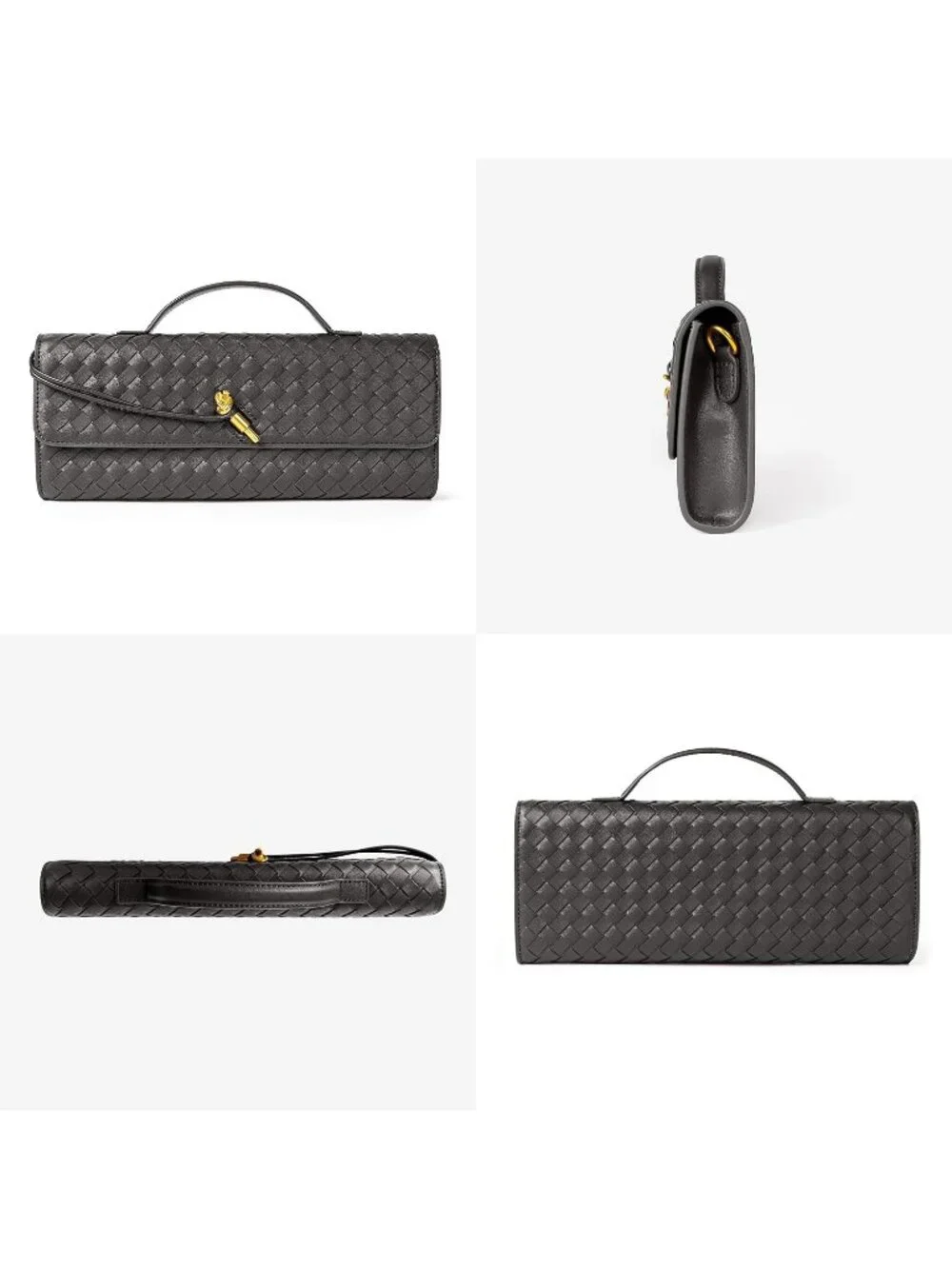 Women Charcoal Woven Vegan Leather Clutch Purse Formal Evening Crossbody Bag